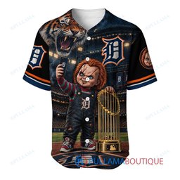 Detroit Tigers Chucky Child's Play with World Series Trophy Custom Baseball Jersey