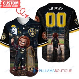 Milwaukee Brewers Chucky Child's Play with World Series Trophy Custom Baseball Jersey