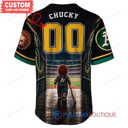 Oakland Athletics Chucky Child's Play with World Series Trophy Custom Baseball Jersey
