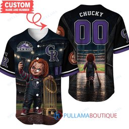 Colorado Rockies Chucky Child's Play with World Series Trophy Custom Baseball Jersey