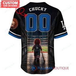 Los Angeles Dodgers Chucky Child's Play with World Series Trophy Custom Baseball Jersey