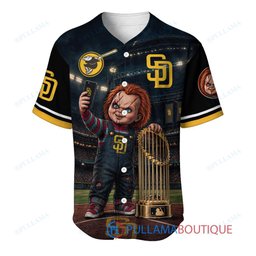 San Diego Padres Chucky Child's Play with World Series Trophy Custom Baseball Jersey