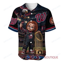 Washington Nationals Chucky Child's Play with World Series Trophy Custom Baseball Jersey