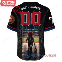 Texas Rangers Chucky Child's Play with World Series Trophy Custom Baseball Jersey