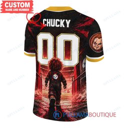 Pittsburgh Steelers Chucky Child's Play with Super Bowl Trophy Horror Tunnel Spotlight Custom Football Jersey