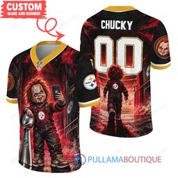 Pittsburgh Steelers Chucky Child's Play with Super Bowl Trophy Horror Tunnel Spotlight Custom Football Jersey