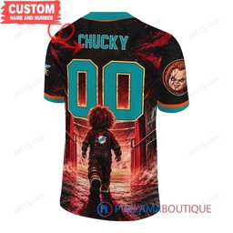 Miami Dolphins Chucky Child's Play with Super Bowl Trophy Horror Tunnel Spotlight Custom Football Jersey