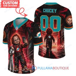 Miami Dolphins Chucky Child's Play with Super Bowl Trophy Horror Tunnel Spotlight Custom Football Jersey
