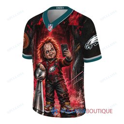 Philadelphia Eagles Chucky Child's Play with Super Bowl Trophy Horror Tunnel Spotlight Custom Football Jersey