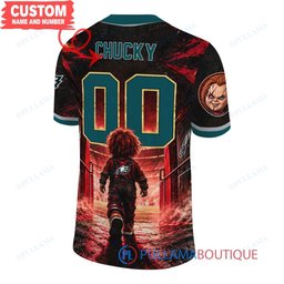 Philadelphia Eagles Chucky Child's Play with Super Bowl Trophy Horror Tunnel Spotlight Custom Football Jersey