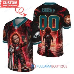 Philadelphia Eagles Chucky Child's Play with Super Bowl Trophy Horror Tunnel Spotlight Custom Football Jersey