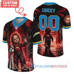Los Angeles Chargers Chucky Child's Play with Super Bowl Trophy Horror Tunnel Spotlight Custom Football Jersey