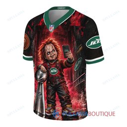 New York Jets Chucky Child's Play with Super Bowl Trophy Horror Tunnel Spotlight Custom Football Jersey
