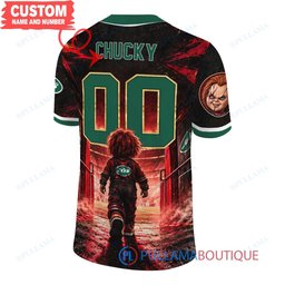 New York Jets Chucky Child's Play with Super Bowl Trophy Horror Tunnel Spotlight Custom Football Jersey