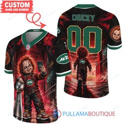 New York Jets Chucky Child's Play with Super Bowl Trophy Horror Tunnel Spotlight Custom Football Jersey