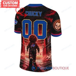 Buffalo Bills Chucky Child's Play with Super Bowl Trophy Horror Tunnel Spotlight Custom Football Jersey
