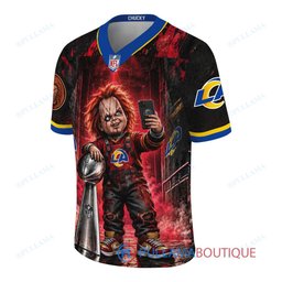 Los Angeles Rams Chucky Child's Play with Super Bowl Trophy Horror Tunnel Spotlight Custom Football Jersey