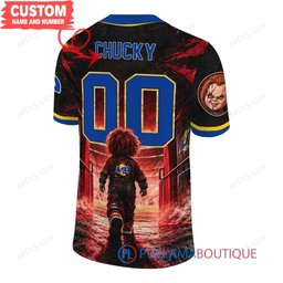 Los Angeles Rams Chucky Child's Play with Super Bowl Trophy Horror Tunnel Spotlight Custom Football Jersey