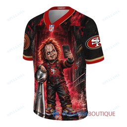 San Francisco 49ers Chucky Child's Play with Super Bowl Trophy Horror Tunnel Spotlight Custom Football Jersey