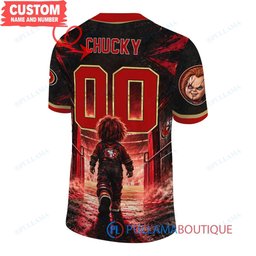 San Francisco 49ers Chucky Child's Play with Super Bowl Trophy Horror Tunnel Spotlight Custom Football Jersey