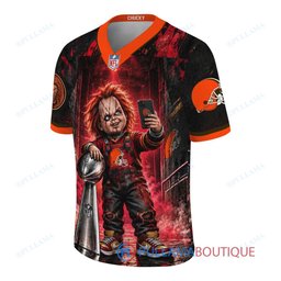 Cleveland Browns Chucky Child's Play with Super Bowl Trophy Horror Tunnel Spotlight Custom Football Jersey