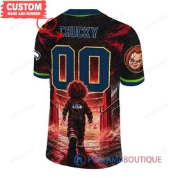Seattle Seahawks Chucky Child's Play with Super Bowl Trophy Horror Tunnel Spotlight Custom Football Jersey