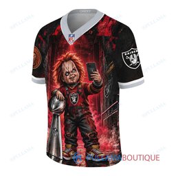 Las Vegas Raiders Chucky Child's Play with Super Bowl Trophy Horror Tunnel Spotlight Custom Football Jersey
