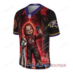 Baltimore Ravens Chucky Child's Play with Super Bowl Trophy Horror Tunnel Spotlight Custom Football Jersey