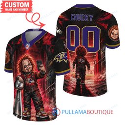 Baltimore Ravens Chucky Child's Play with Super Bowl Trophy Horror Tunnel Spotlight Custom Football Jersey