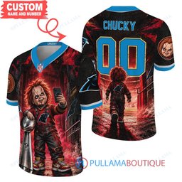Carolina Panthers Chucky Child's Play with Super Bowl Trophy Horror Tunnel Spotlight Custom Football Jersey