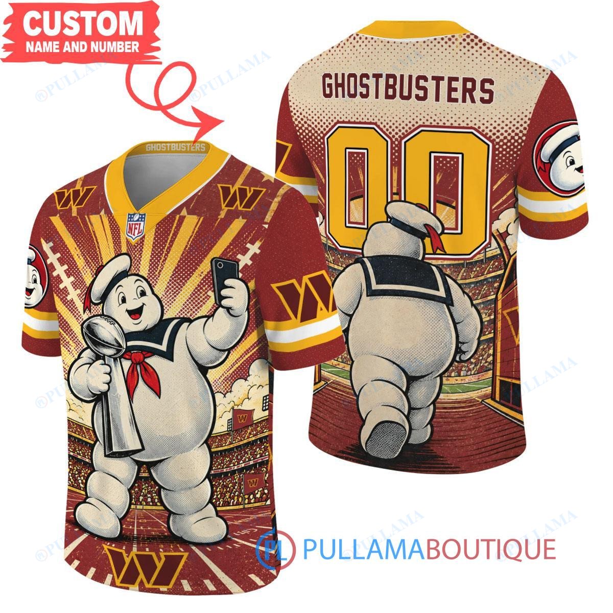 Washington Commanders Stay Puft Marshmallow Man with Super Bowl Trophy Retro Sailor Comic Custom Football Jersey