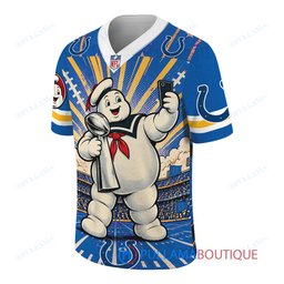 Indianapolis Colts Stay Puft Marshmallow Man with Super Bowl Trophy Retro Sailor Comic Custom Football Jersey