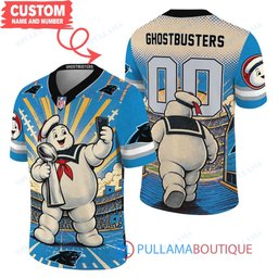 Carolina Panthers Stay Puft Marshmallow Man with Super Bowl Trophy Retro Sailor Comic Custom Football Jersey