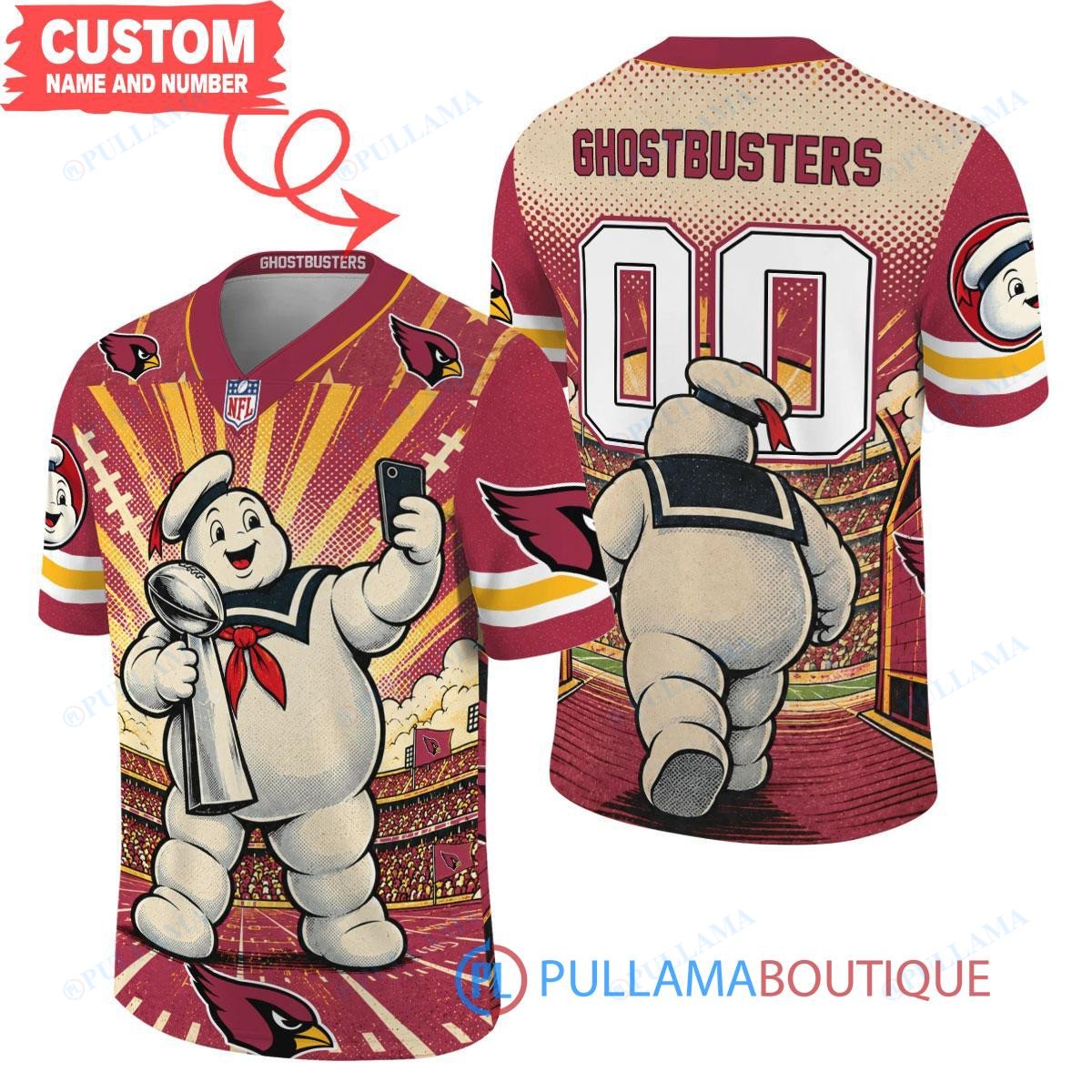 Arizona Cardinals Stay Puft Marshmallow Man with Super Bowl Trophy Retro Sailor Comic Custom Football Jersey