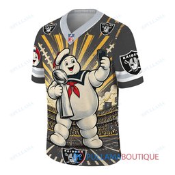 Las Vegas Raiders Stay Puft Marshmallow Man with Super Bowl Trophy Retro Sailor Comic Custom Football Jersey