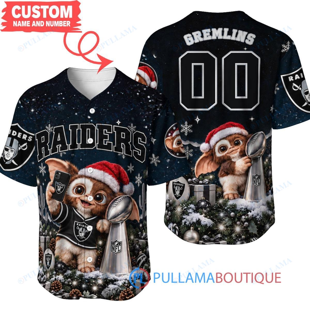 Las Vegas Raiders Gremlins with Super Bowl Trophy Custom Football Jersey