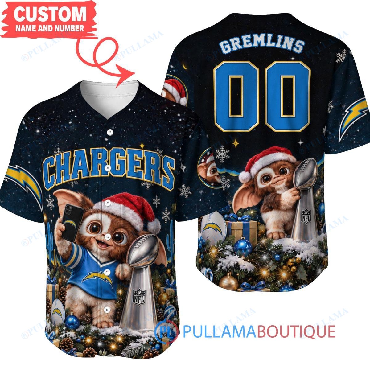 Los Angeles Chargers Gremlins with Super Bowl Trophy Custom Football Jersey