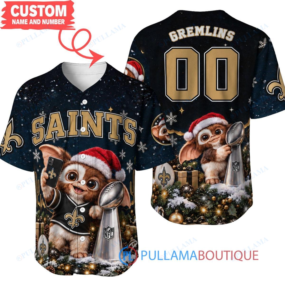 New Orleans Saints Gremlins with Super Bowl Trophy Custom Football Jersey