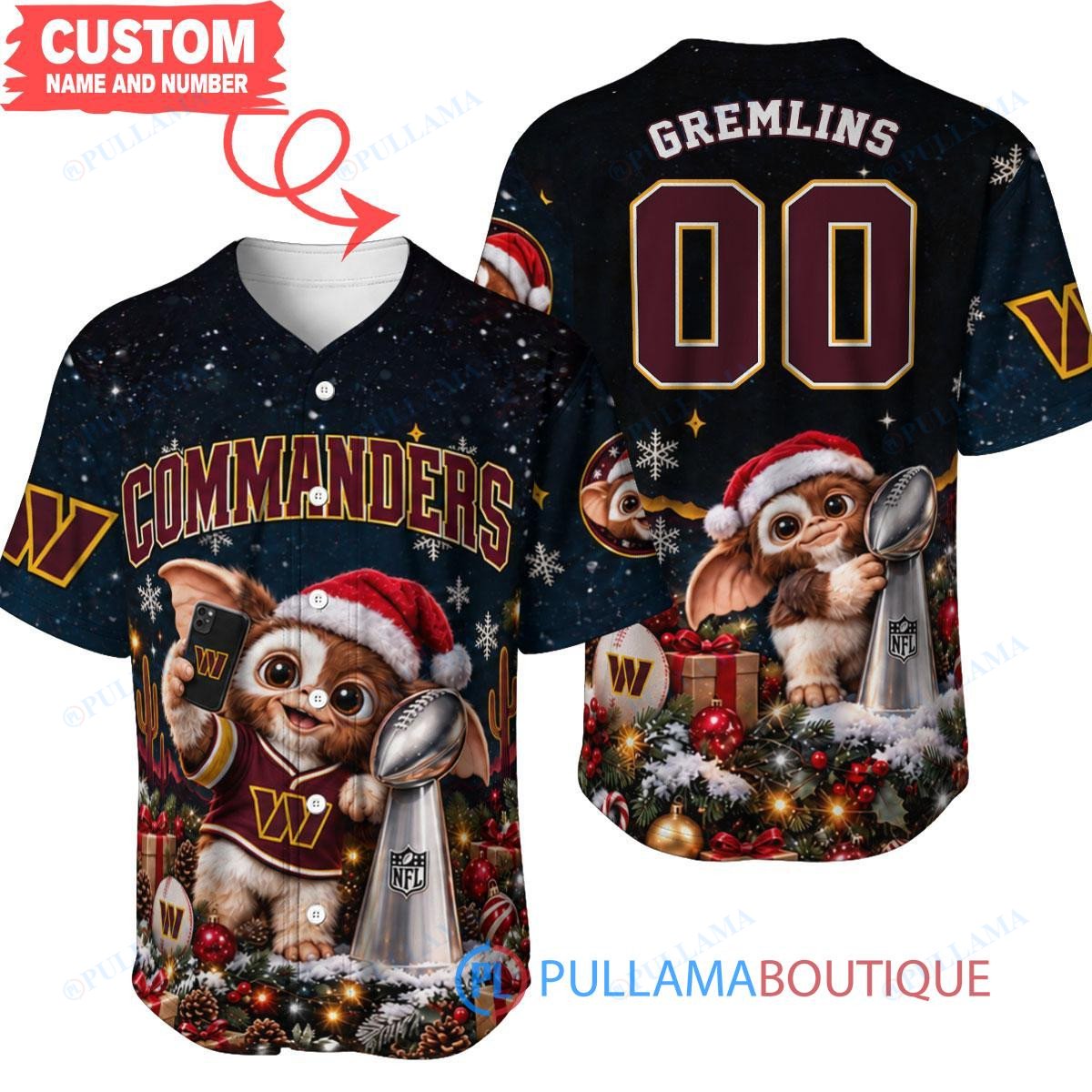 Washington Commanders Gremlins with Super Bowl Trophy Custom Football Jersey
