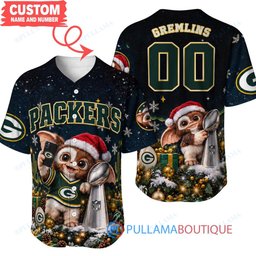 Green Bay Packers Gremlins with Super Bowl Trophy Custom Football Jersey