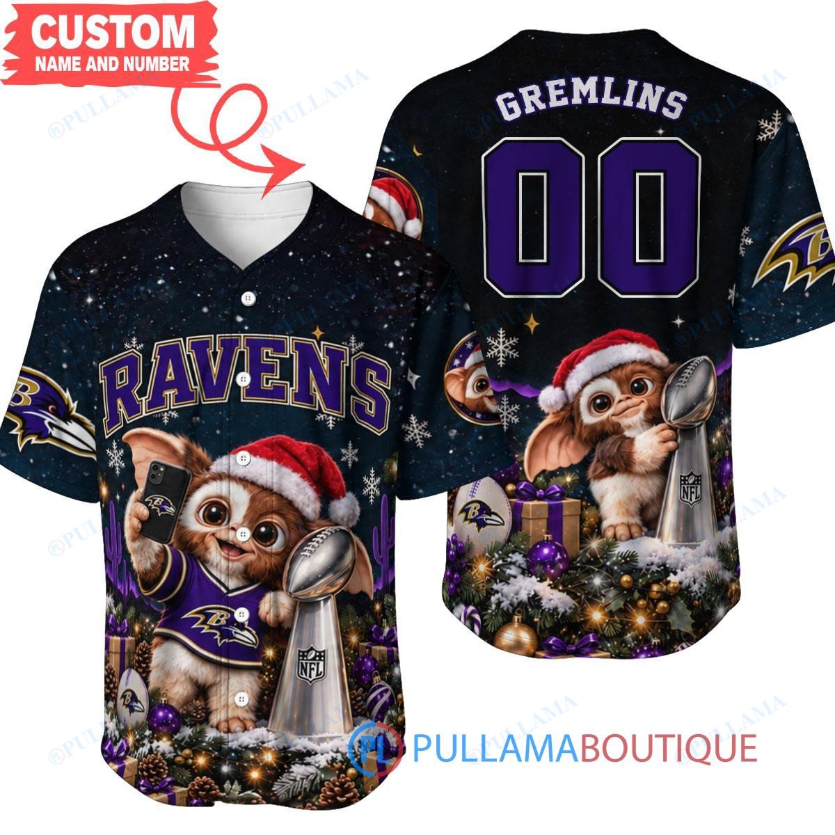 Baltimore Ravens Gremlins with Super Bowl Trophy Custom Football Jersey