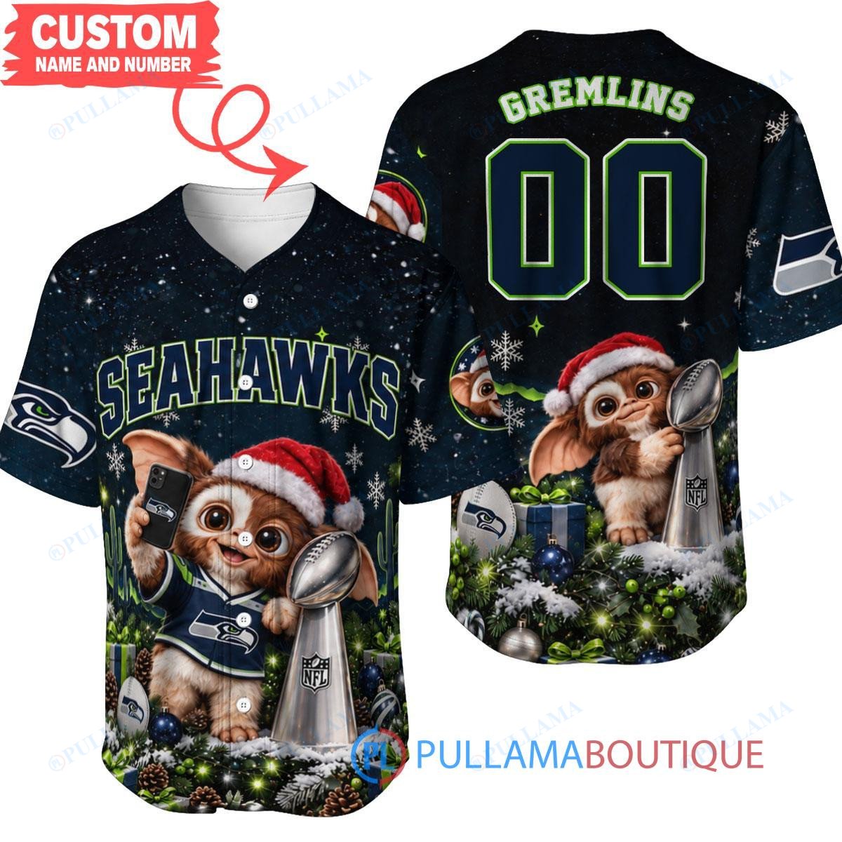 Seattle Seahawks Gremlins with Super Bowl Trophy Custom Football Jersey