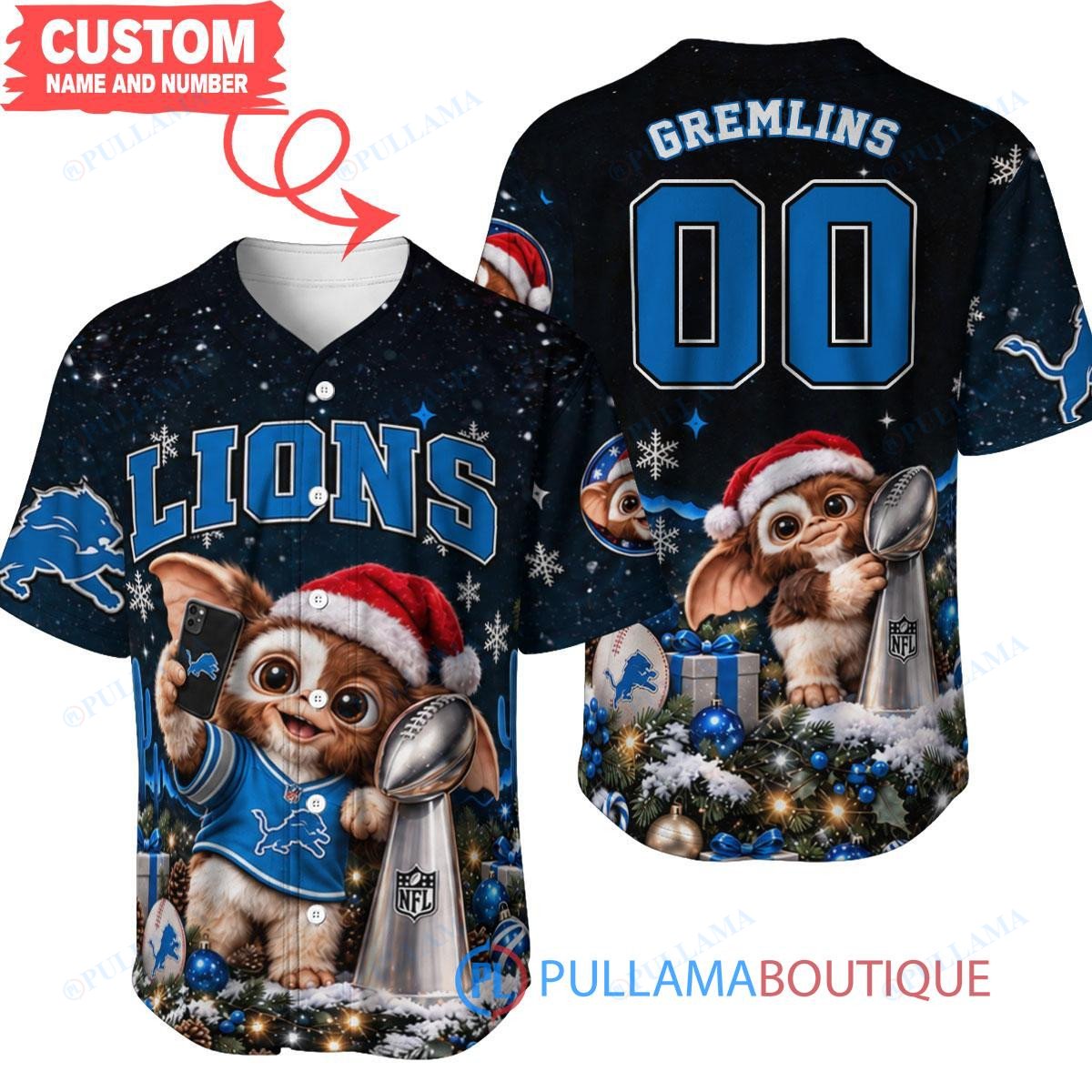 Detroit Lions Gremlins with Super Bowl Trophy Custom Football Jersey