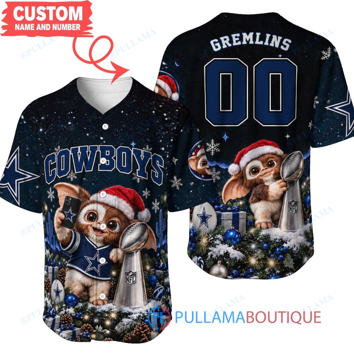 Dallas Cowboys Gremlins with Super Bowl Trophy Custom Football Jersey