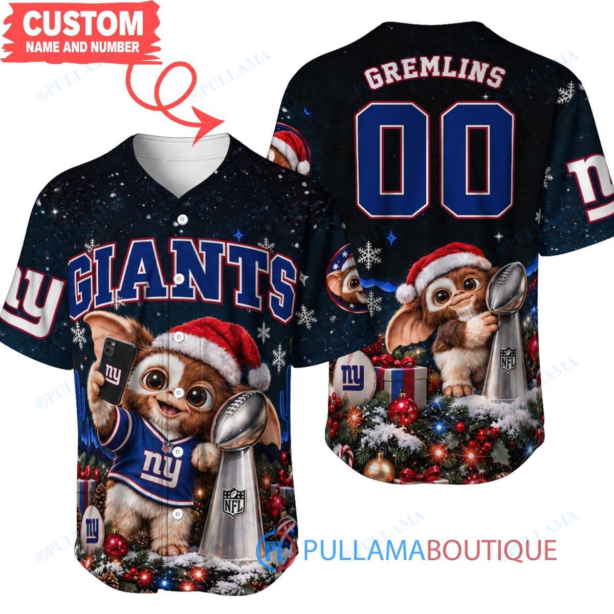 New York Giants Gremlins with Super Bowl Trophy Custom Football Jersey