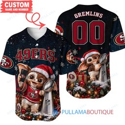 San Francisco 49ers Gremlins with Super Bowl Trophy Custom Football Jersey