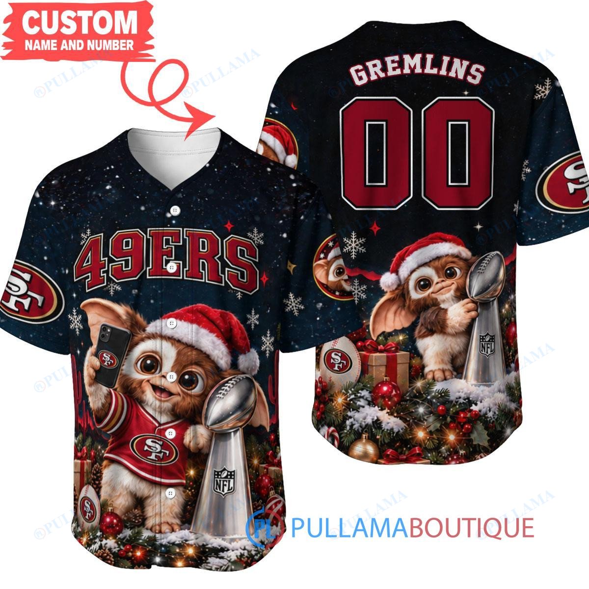 San Francisco 49ers Gremlins with Super Bowl Trophy Custom Football Jersey