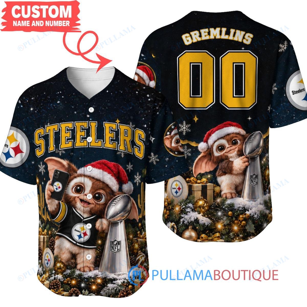 Pittsburgh Steelers Gremlins with Super Bowl Trophy Custom Football Jersey