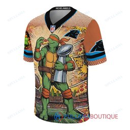 Carolina Panthers TMNT Michelangelo with Super Bowl Trophy Retro Comic Custom Football Jersey