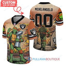 Las Vegas Raiders TMNT Michelangelo with Super Bowl Trophy Retro Comic Custom Football Jersey